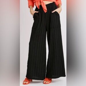NWT Umgee Wide Leg textured stripe raw seam pants sz m